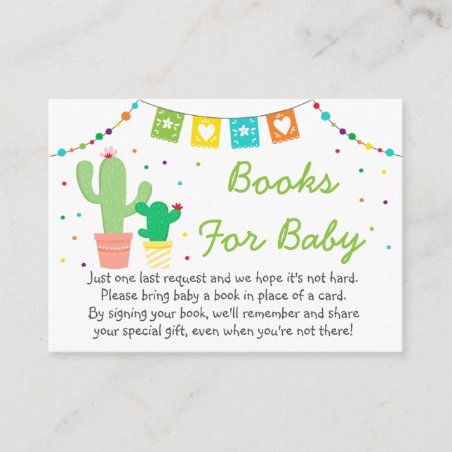Färgfull Fiesta Cactus Baby Shower Bok-begäran Tilläggskort (Framsida)