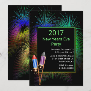 Färgfull Fireworks-inbjudan för nya år Inbjudningar