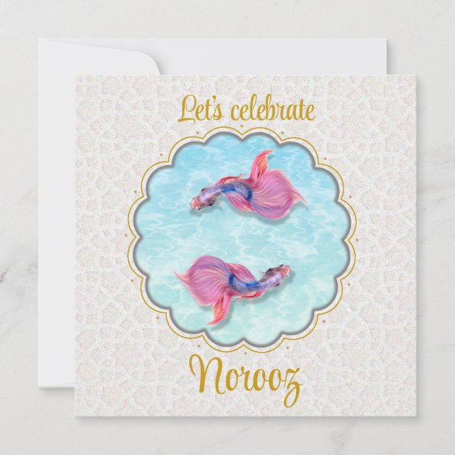 Färgfull fisk Lycklig Noroz Mubarak Orient Mönster Inbjudningar (Framsida)
