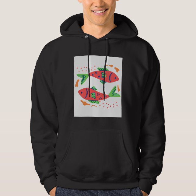 Färgfull fiskkonst hoodie (Framsida)