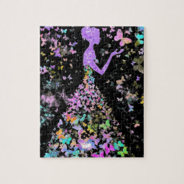 Färgfull fjäril Girl Jigszle Puzzle - Painting Pussel