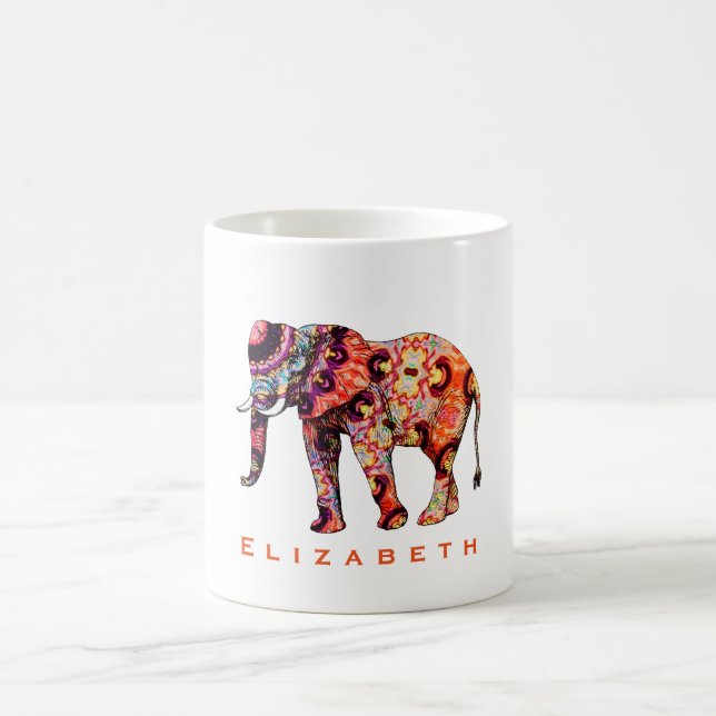 Färgfull flerfärgad, mönstrad elefant kaffemugg (Center)