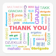 Färgfull flerspråkig Tack-etikett