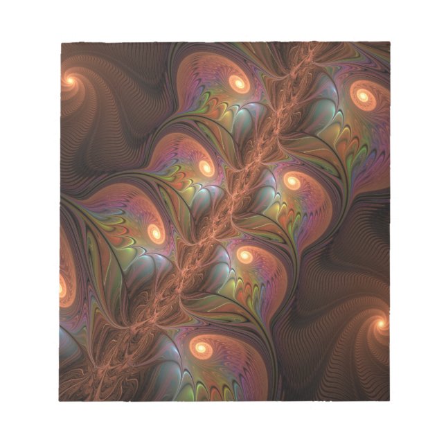 Färgfull fluorescerande Abstrakt Trippy Brown Frac Anteckningsblock (Framsida)