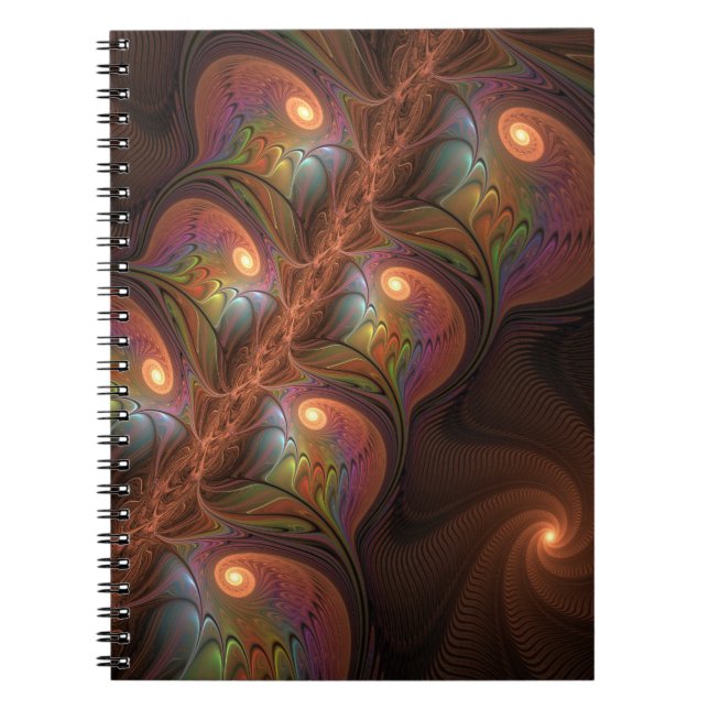 Färgfull fluorescerande Abstrakt Trippy Brown Frac Anteckningsbok (Framsidan)