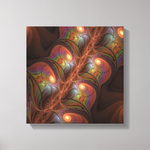 Färgfull fluorescerande Abstrakt Trippy Brown Frac Canvastryck