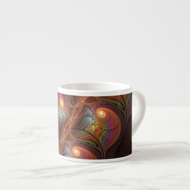 Färgfull fluorescerande Abstrakt Trippy Brown Frac Espressomugg (Framsida höger)