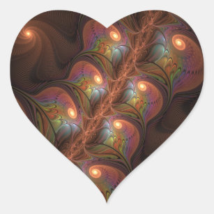 Färgfull fluorescerande Abstrakt Trippy Brown Frac Hjärtformat Klistermärke