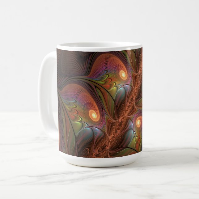 Färgfull fluorescerande Abstrakt Trippy Brown Frac Kaffemugg (Framsida vänster)