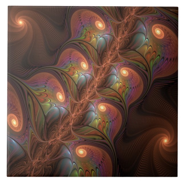 Färgfull fluorescerande Abstrakt Trippy Brown Frac Kakelplatta (Framsidan)