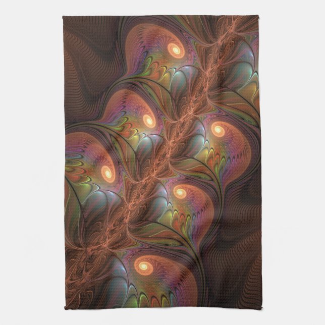 Färgfull fluorescerande Abstrakt Trippy Brown Frac Kökshandduk (Vertikal)