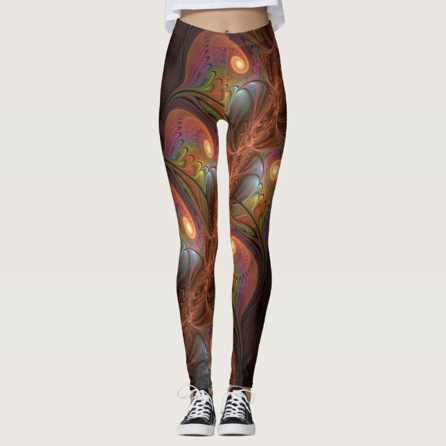 Färgfull fluorescerande Abstrakt Trippy Brown Frac Leggings (Framsida)