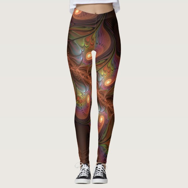 Färgfull fluorescerande Abstrakt Trippy Brown Frac Leggings (Framsida)
