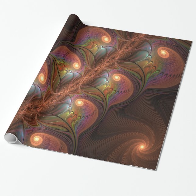 Färgfull fluorescerande Abstrakt Trippy Brown Frac Presentpapper (Utrullad)