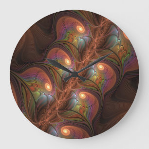 Färgfull fluorescerande Abstrakt Trippy Brown Frac Stor Klocka