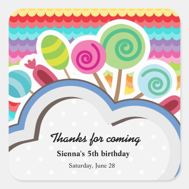 Färgfull födelsedag fyrkantigt klistermärke (Framsida)