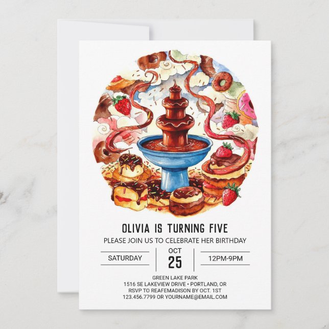 Färgfull Fontän Chocolate Birthday Inbjudningar (Framsida)