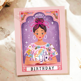 Färgfull Fortune Teller Tarot Illustrated Birthday Vykort