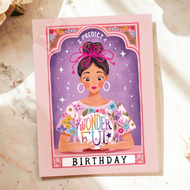 Färgfull Fortune Teller Tarot Illustrated Birthday Vykort (Skapare uppladdad)