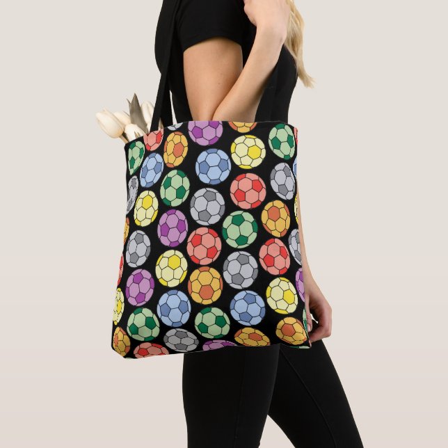 Färgfull fotboll Mönster Tote Bag Tygkasse (Närbild)