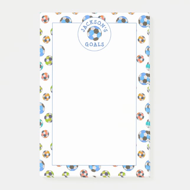 Färgfull fotbolls-bollar-kids-målanteckningar post-it block (Framsida)