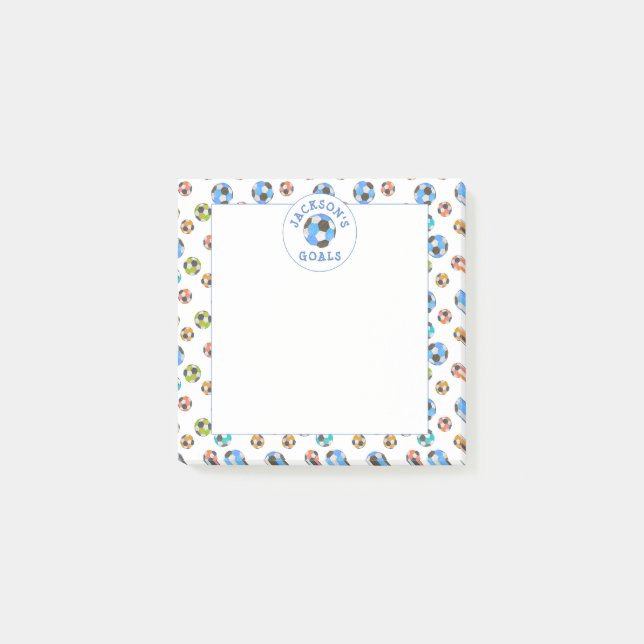 Färgfull fotbolls-bollar-kids-målanteckningar post-it block (Framsida)