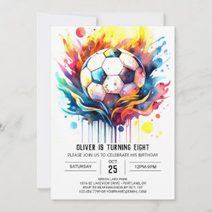 Färgfull fotbolls-Kids Watercolor Birthday Inbjudningar