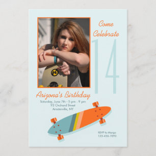 Färgfull fotoinbjudan för Skateboard Inbjudningar