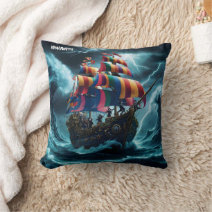 Färgfull Frakt i Pirat Battling Stormy Seas Kudde