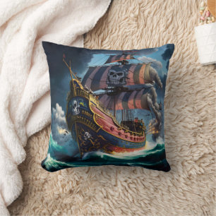 Färgfull Frakt i Pirat Navigation Stormy Seas Kudde