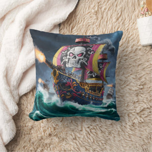 Färgfull Frakt i Pirat Navigation Stormy Seas Kudde