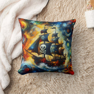 Färgfull Frakt i Pirat Navigation Stormy Seas Kudde
