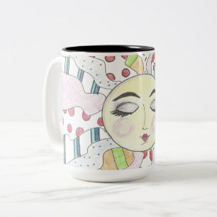 Färgfull, fredlig sol - två ton kaffe mugg