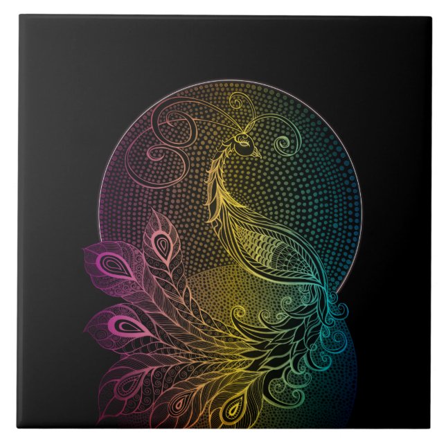 Färgfull fredsillustration i Art nouveau Midnight Kakelplatta (Framsidan)