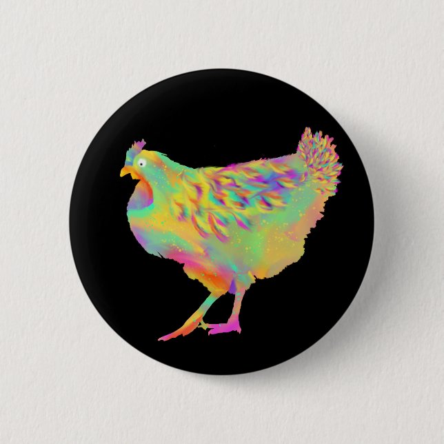 Färgfull Funky Chicken Funny Farm Hen Poultry Art Knapp (Framsida)