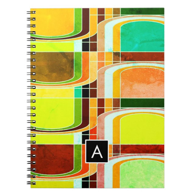 Färgfull Funky Retro Inspired Anteckningsbok Med Spiral (Framsidan)