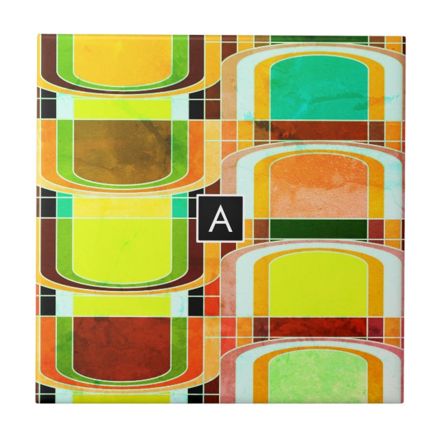 Färgfull Funky Retro Inspired Kakelplatta (Framsidan)