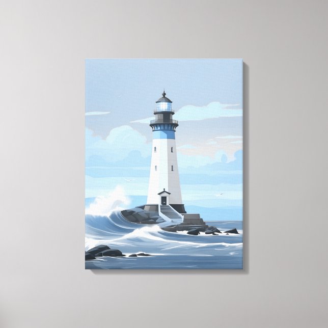 Färgfull fyr på havet canvastryck (Framsida)