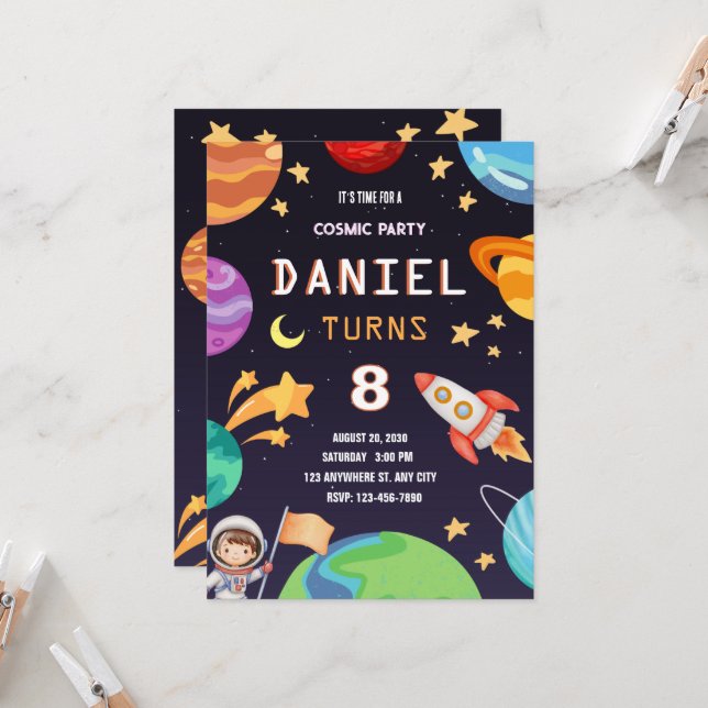 Färgfull Galaxy-Födelsedagsfest Inbjudningar (Fram/Back In Situ)