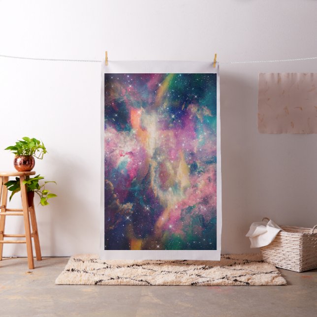 Färgfull Galaxy Nebula Watercolor Painting Tyg (In Situ)