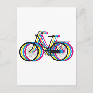 Färgfull gammal cykelsilhuett, t-shirt-design vykort