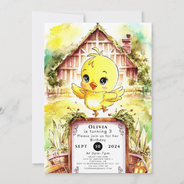 Färgfull gårdskycklingfåglar inbjudningar (Framsida)