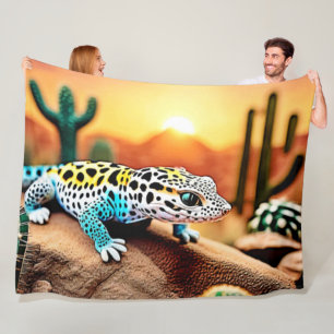 Färgfull Gecko Sten Design Fleecefilt