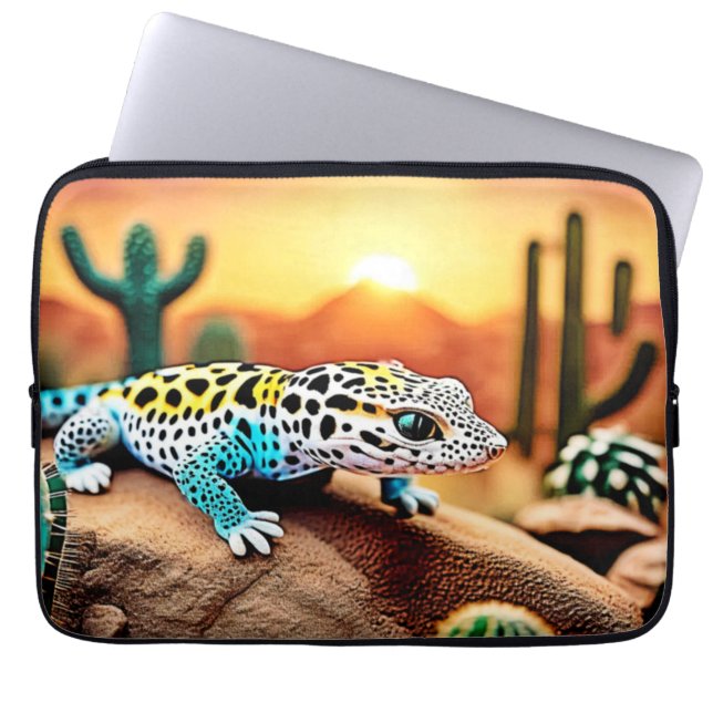 Färgfull Gecko Sten Design Laptop Fodral (Framsidan)