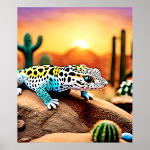 Färgfull Gecko Sten Design Poster