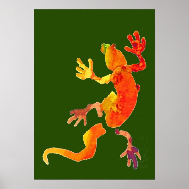 Färgfull gecko-vattenfärgillustration av eko-grönt poster (Framsidan)