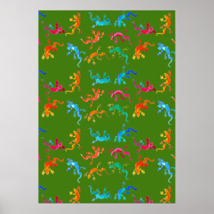 Färgfull geckos naturomvandling vattenfärgad illus poster