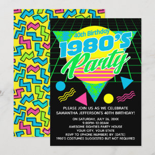 Färgfull geometri 1980-talet, 80-tal, 40:e födelse inbjudningar