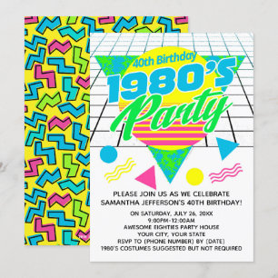 Färgfull geometri 1980-talet, 80-tal, 40:e födelse inbjudningar