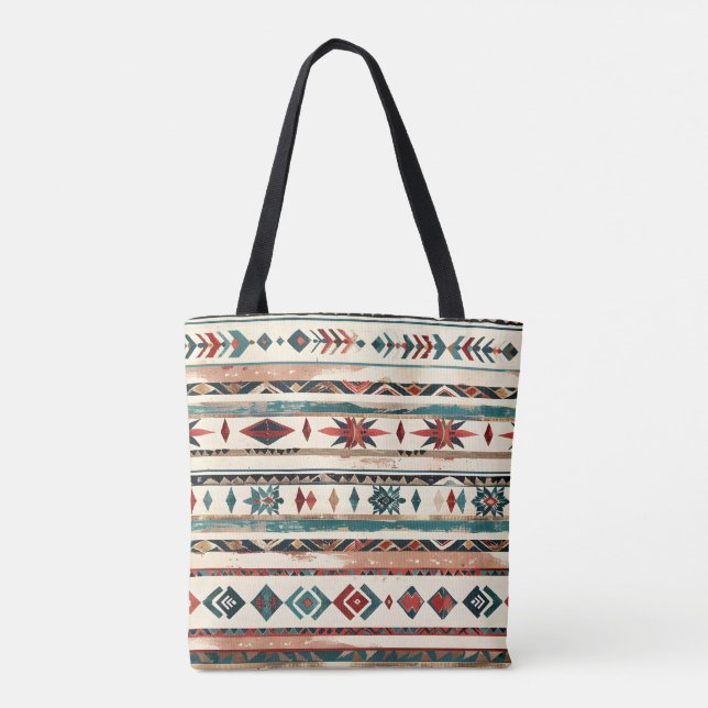 Färgfull Geometric Mönster Tote Bag Tygkasse (Baksida)